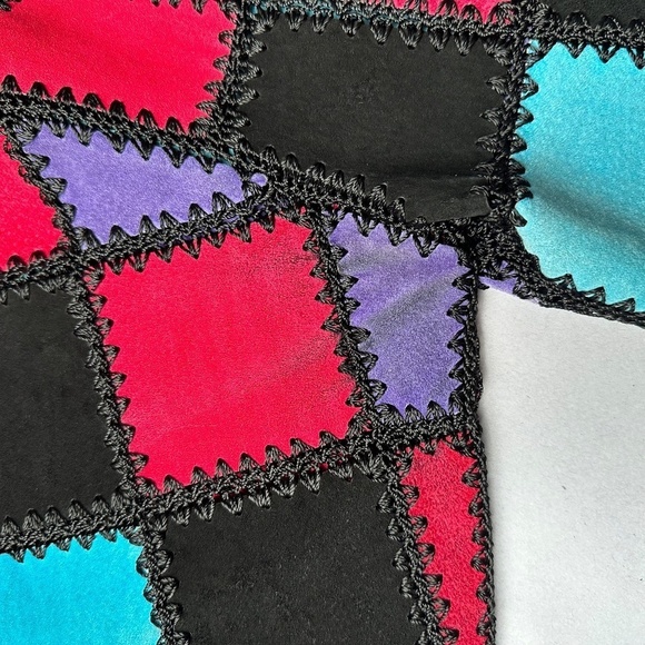 Vintage Suede Patchwork Jacket Size Medium Multicolor Boxy 70s Boho Artsy - Picture 9 of 13